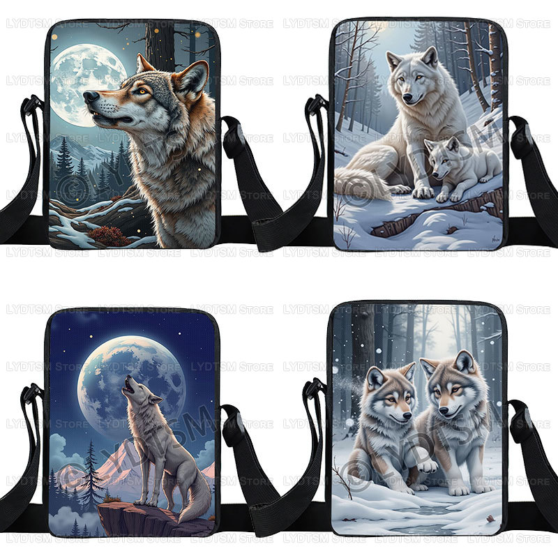 Wristlet Wallet Zipper - Cool Moon and Howling Wolf Print