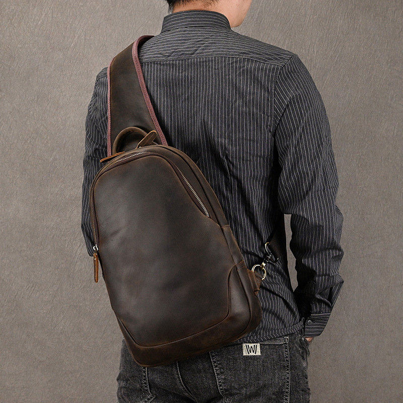 Half Moon Bag Suede - Large Size Causal Chest Bag Genuine